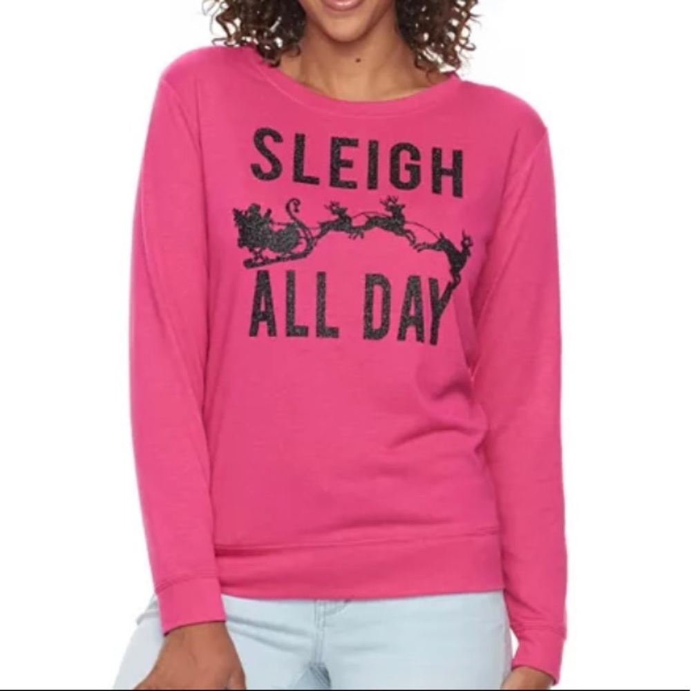Sleigh All Day Pink Christmas Sweater